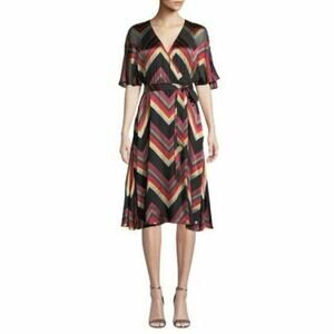 Alice + Olivia Rainbow Chevron Stripe LEXA Belted Fit & Flare Midi Dress Size 0